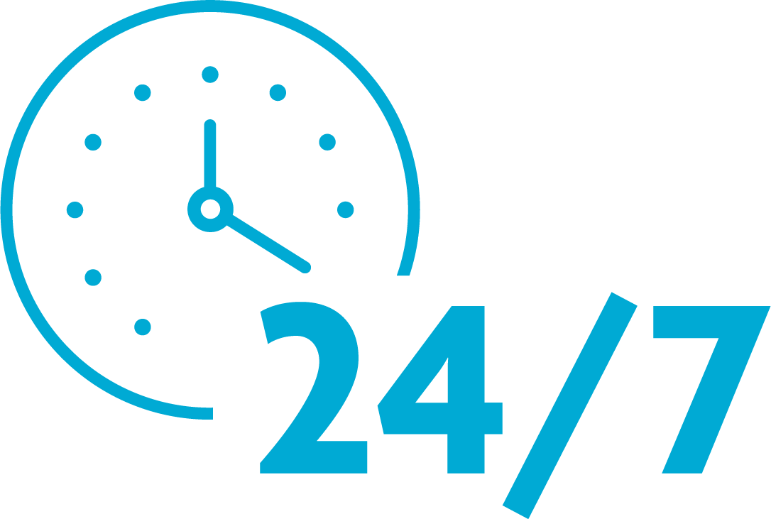 Icon of a clock and 24/7