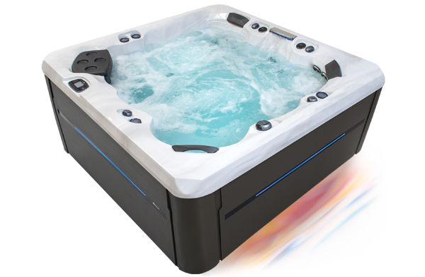 Three quarter view of a legend family series hot tub