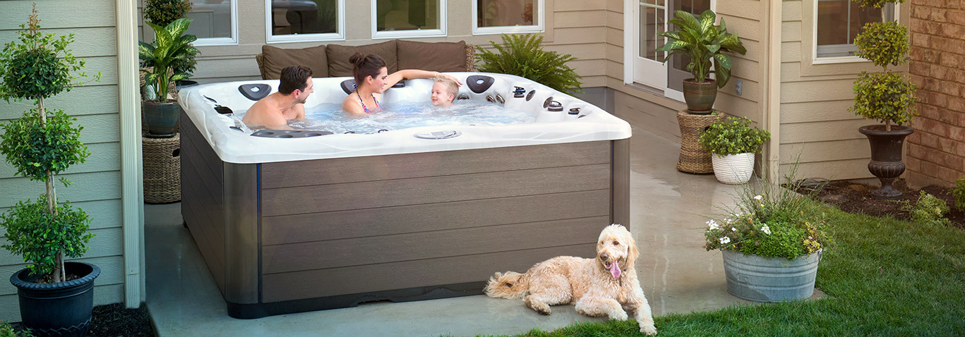 hot tub installation on a back patio